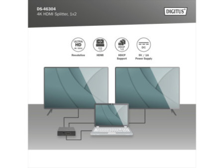 DIGITUS répartiteur 4K HDMI, 2 ports, lecture simultané,noir