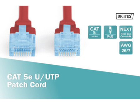 DIGITUS Câble patch, Cat. 5e, U/UTP, 2,0 m, rouge