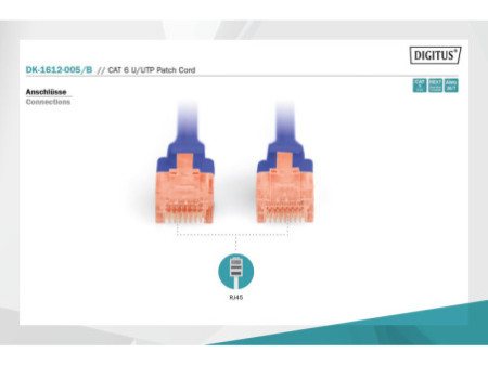 DIGITUS Câble patch, Cat. 6, U/UTP, 0,5 m, bleu