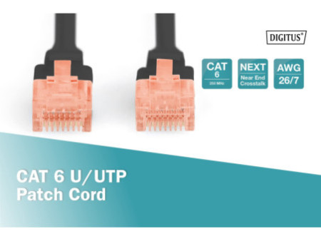 DIGITUS Câble patch, Cat. 6, U/UTP, 0,5 m, noir