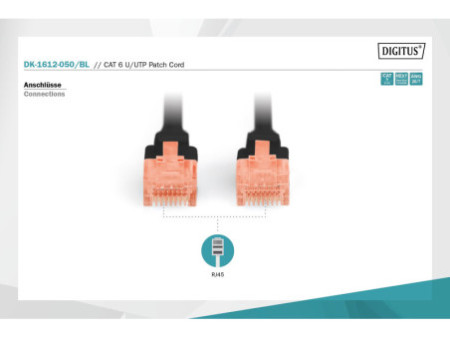 DIGITUS Câble patch, Cat. 6, U/UTP, 5,0 m, noir