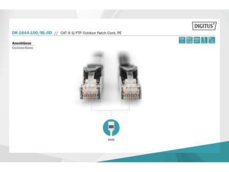 DIGITUS câble Patch Outdoor, cat. 6, S/FTP, 10,0 m, noir