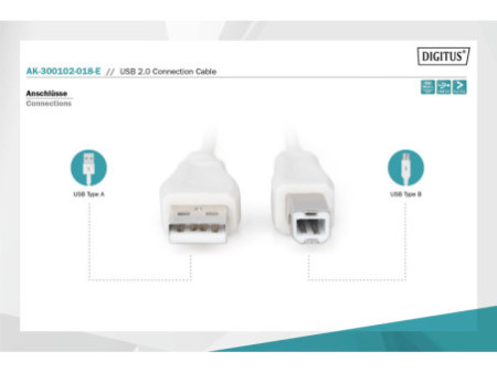 DIGITUS Câble USB 2.0, USB-A mâle - USB-B mâle, 1,8 m