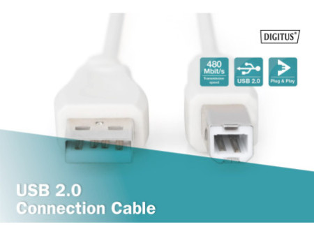 DIGITUS Câble USB 2.0, USB-A mâle - USB-B mâle, 1,8 m