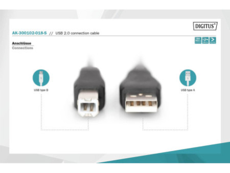 DIGITUS Câble USB 2.0, USB-A mâle - USB-B mâle, 1,8 m