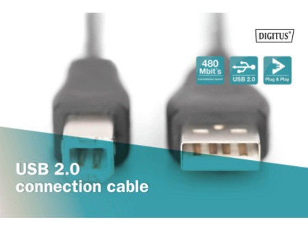 DIGITUS Câble USB 2.0, USB-A mâle - USB-B mâle, 1,8 m