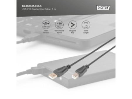 DIGITUS Câble de raccordement USB 2.0, USB-A - USB-B mâle