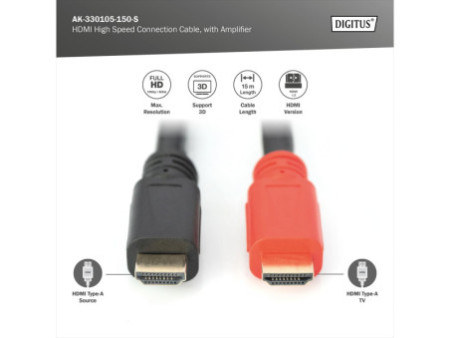 DIGITUS Câble HDMI pour moniteur avec amplificateur, 15,0 m