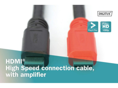 DIGITUS Câble HDMI pour moniteur avec amplificateur, 15,0 m
