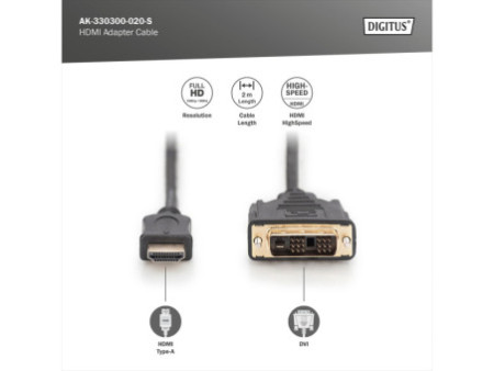 DIGITUS Câble pour moniteur HDMI - DVI-D 18+1, 2,0 m