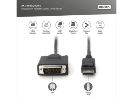 DIGITUS Câble adaptateur DisplayPort, DP - DVI-D 24+1, 2,0 m