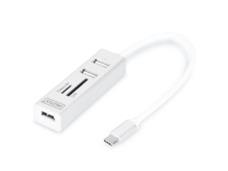 DIGITUS Hub USB-C stéréo OTG 3 ports / lecteur de cartes SD