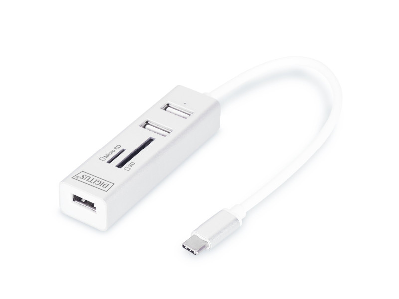 DIGITUS Hub USB-C stéréo OTG 3 ports / lecteur de cartes SD