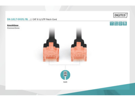 DIGITUS Câble patch, Cat. 6, U/UTP, 0,25 m, noir