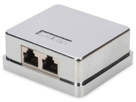 DIGITUS Boîtier en saillie Cat.6A, 2 x RJ45, blindé, argent