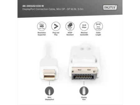 DIGITUS Câble de connexion DisplayPort - Mini DisplayPort,
