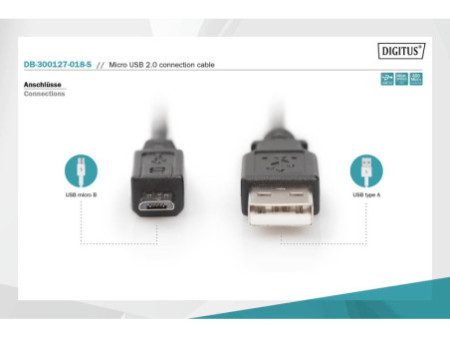 DIGITUS Câble de connexion USB 2.0, USB-A-micro USB-B, 1,8 m