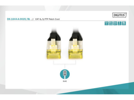 DIGITUS Câble de brassage Cat.6A, S/FTP, 0,25 m, noir