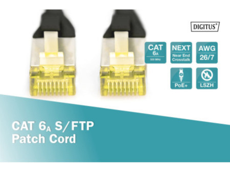 DIGITUS Câble de brassage Cat.6A, S/FTP, 0,25 m, noir