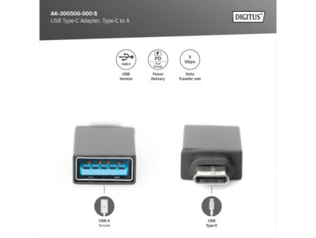 DIGITUS Adaptateur USB, USB-C - USB-A, noir
