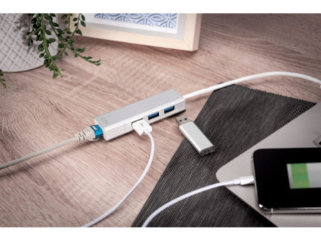 DIGITUS Hub USB 3.0 & adaptateur LAN Gigabit, 3 ports