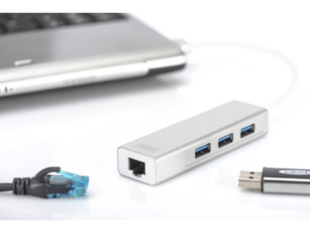 DIGITUS Hub USB 3.0 & adaptateur LAN Gigabit, 3 ports