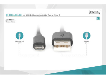 DIGITUS Câble de raccordement USB 2.0, USB-A - USB-B micro