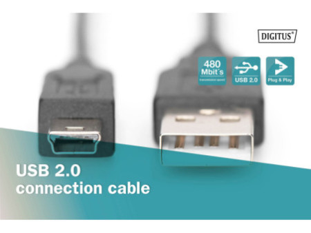 DIGITUS Câble de raccordement USB 2.0, USB-A - USB-B mini,