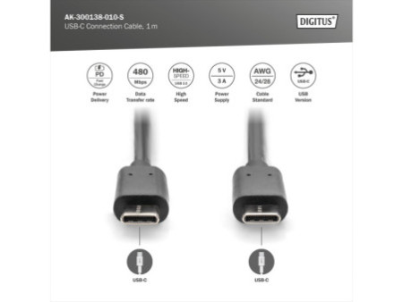 ASSMANN Câble de raccordement USB 3.0, USB-C - USB-C, 1,0 m