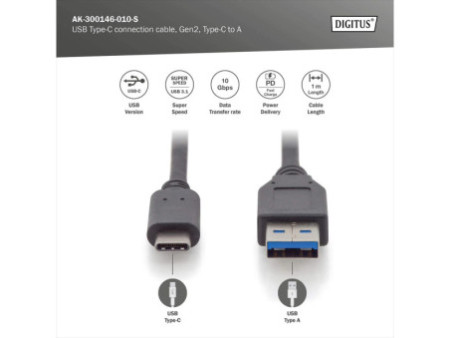 ASSMANN Câble de raccordement USB 3.1, USB-C - USB-A, 1,0 m