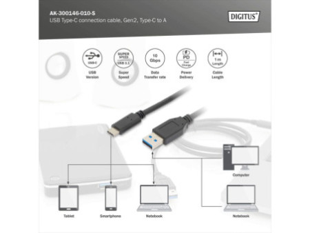 ASSMANN Câble de raccordement USB 3.1, USB-C - USB-A, 1,0 m
