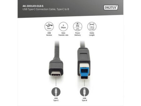 ASSMANN Câble de raccordement USB 3.0, USB-C - USB-B, 1,8 m