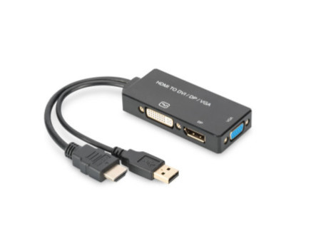 DIGITUS Convertisseur HDMI 3 en 1, HDMI - DP+DVI+VGA, 0,2 m