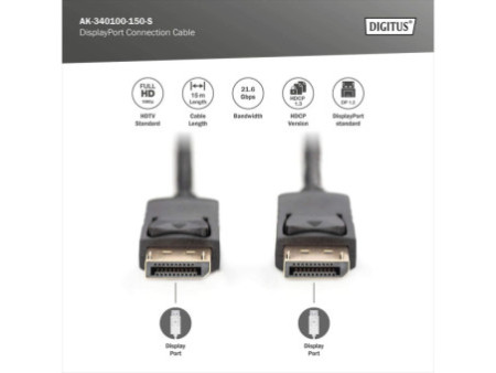 DIGITUS Câble de raccordement DisplayPort 1.1a, DP-DP, 15 m