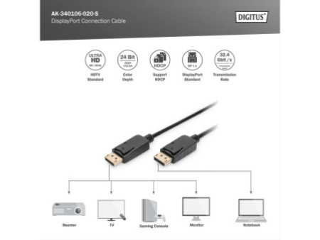 DIGITUS Câble de raccordement DisplayPort 1.3/1.4, DP - DP
