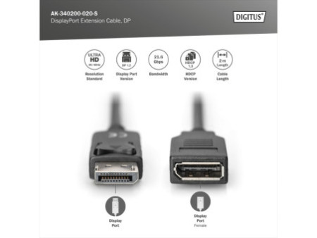 DIGITUS Rallonge DisplayPort 1.2, 2,0 m, noir