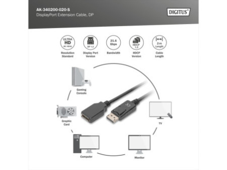DIGITUS Rallonge DisplayPort 1.2, 2,0 m, noir