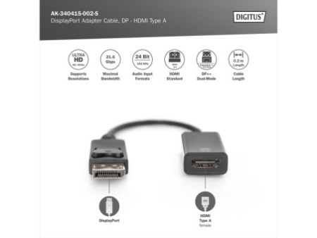 DIGITUS Adaptateur DisplayPort 1.2, DP - HDVI-I, 0,2 m