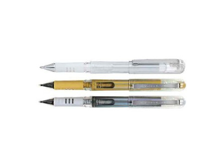 Pentel Roller gel K230, présentoir de 36, or, argent & blanc
