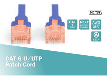 DIGITUS Câble de brassage, Cat. 6, U/UTP, 0,5 m, bleu