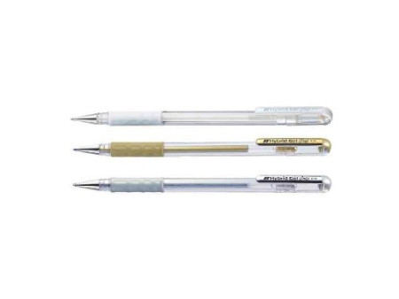 Pentel Roller gel K118, présentoir de 72, blanc, or & argent