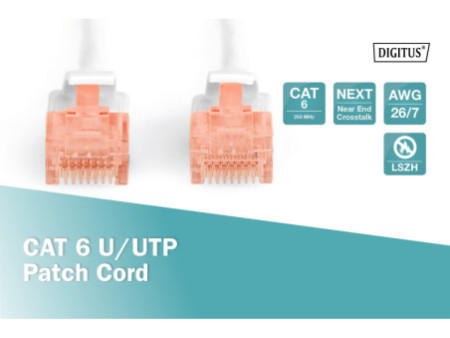 DIGITUS Câble de brassage, Cat. 6, U/UTP, 3,0 m, blanc