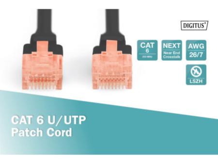 DIGITUS Câble patch, Cat. 6, U/UTP, 10,0 m, noir