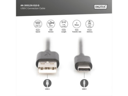 ASSMANN Câble de raccordement USB 3.0, USB-C - USB-A, 1,0 m