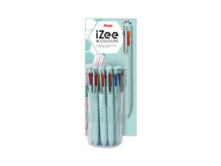 Pentel Stylo à bille rétractable 4 couleurs iZee, présentoir