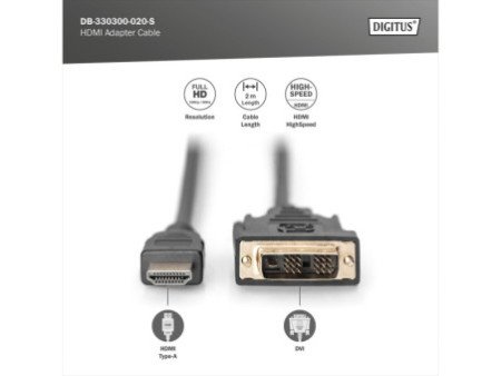 DIGITUS Câble d'adaptateur HDMI, HDMI-A - DVI, 2,0 m, noir