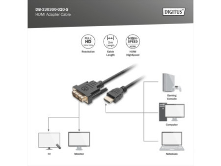 DIGITUS Câble d'adaptateur HDMI, HDMI-A - DVI, 2,0 m, noir