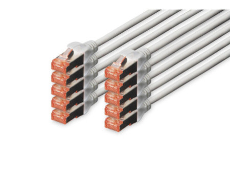 DIGITUS Câble de brassage Cat.6, S/FTP, 0,50 m, par 10, gris