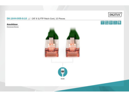 DIGITUS Câble de brassage Cat.6, S/FTP, 0,50 m, par 10, vert