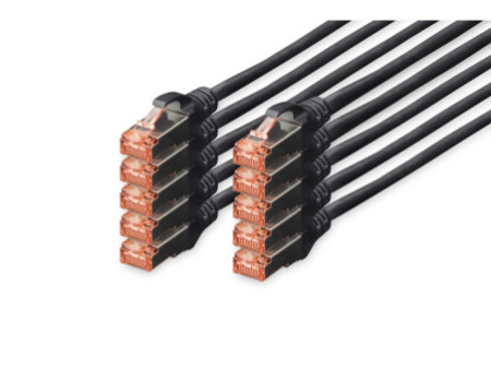 DIGITUS Câble de brassage Cat.6, S/FTP, 1,0 m, par 10, noir